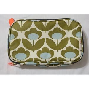 Orla Kiely Bag  Teal Green Floral Waxcoated Makeup Cosmetic Pouch Travel Storage